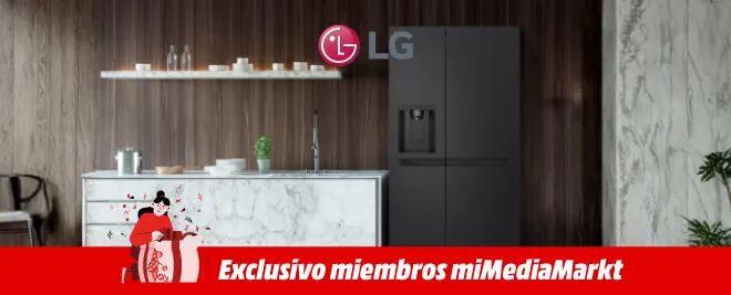 Cocina con americano gris oscuro LG y un enunciado de exclusivo miembros de miMediaMarkt.