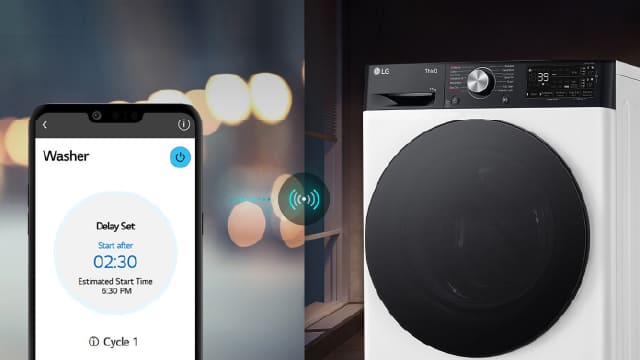 Control de lavadora desde smartphone con inicio diferido.
