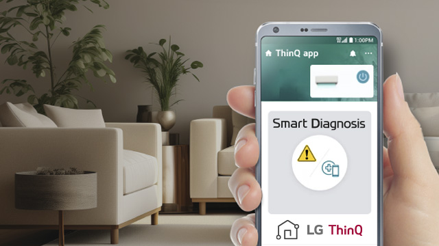 Diagnóstico remoto del aire acondicionado LG desde el móvil mediante la función Smart Diagnosis en la app LG ThinQ.