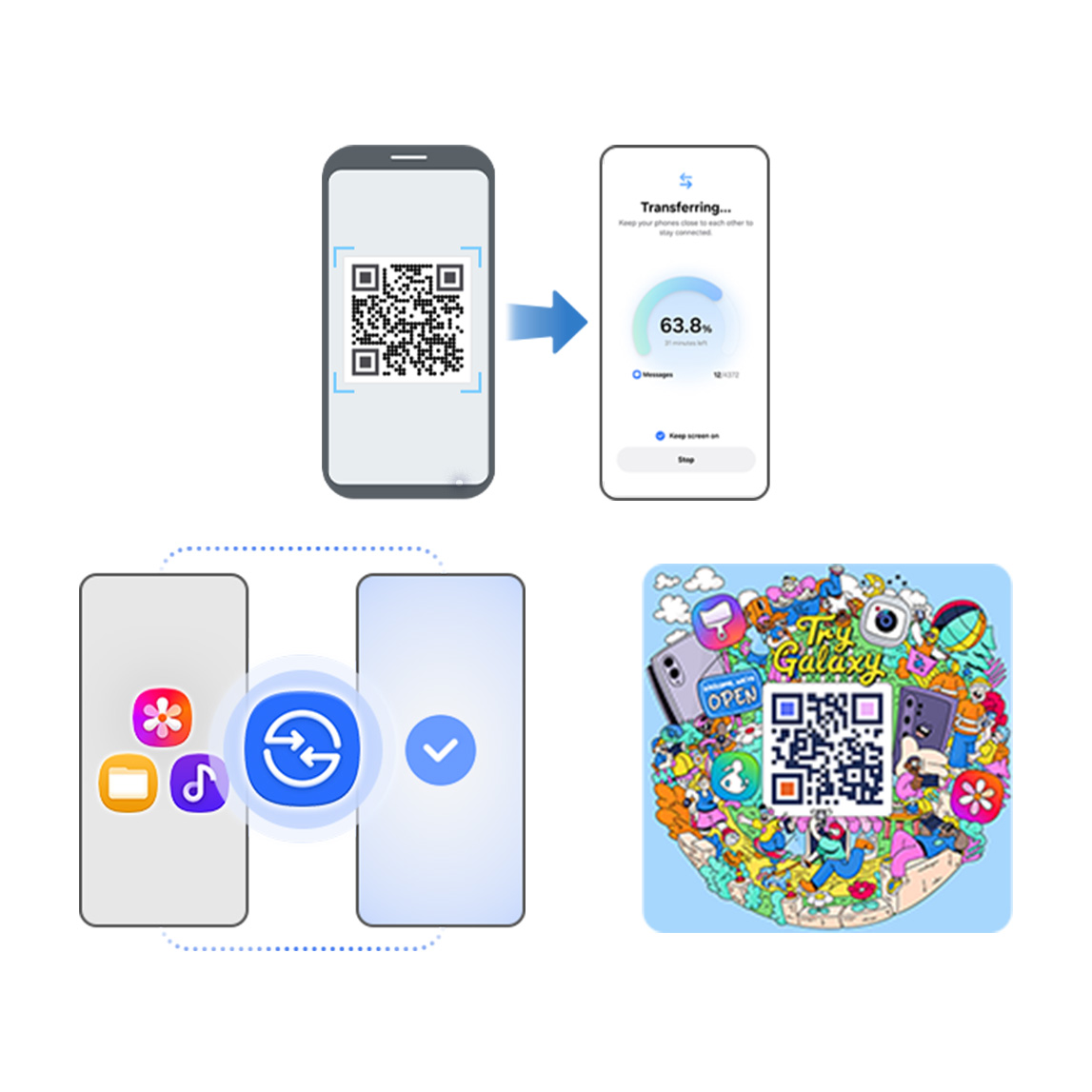 Smart Switch permite transferir aplicaciones y datos a un Galaxy mediante un código QR.