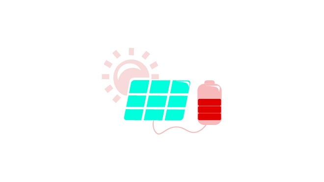 Panel solar conectado a una batería para almacenar energía generada por el sol.