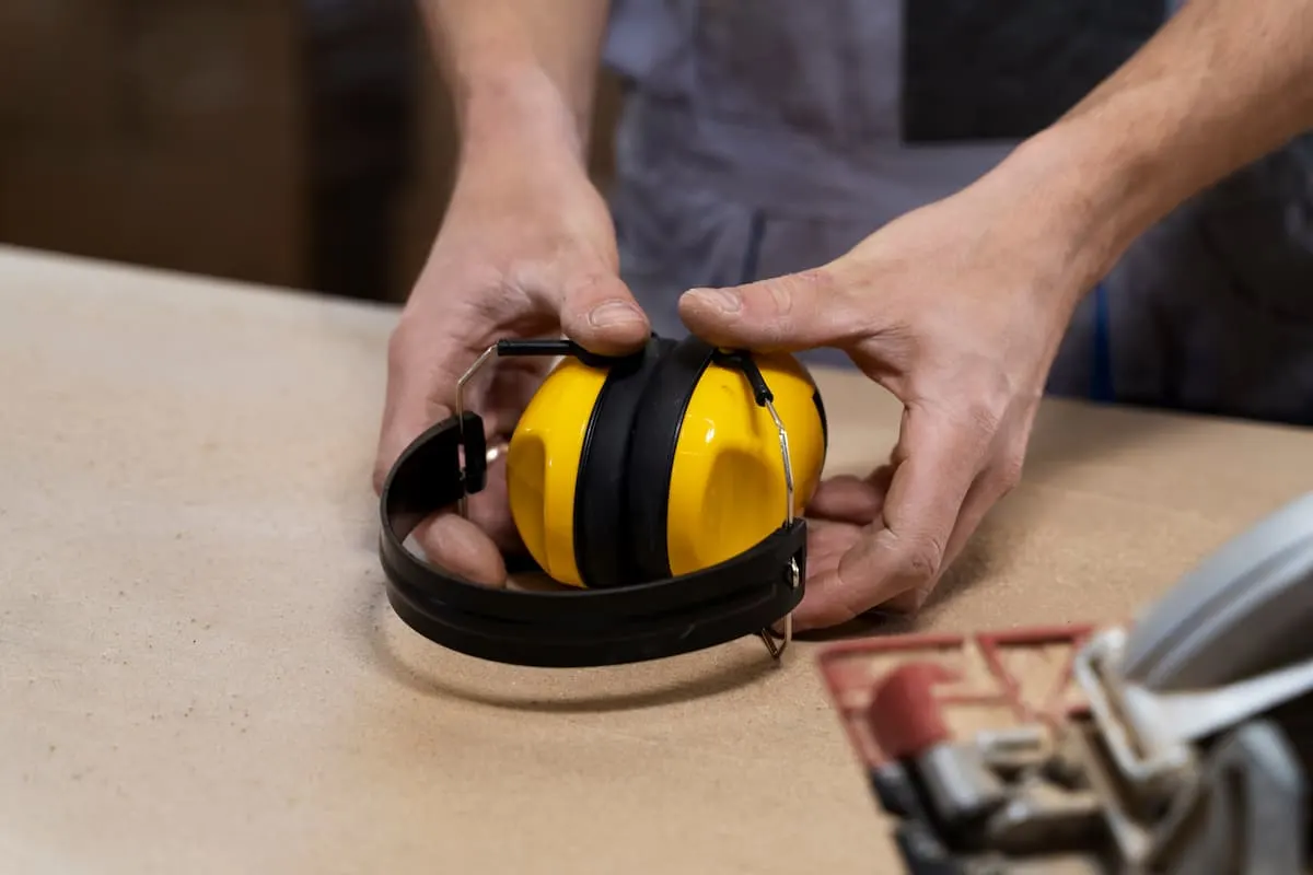 Manos sosteniendo auriculares amarillos.