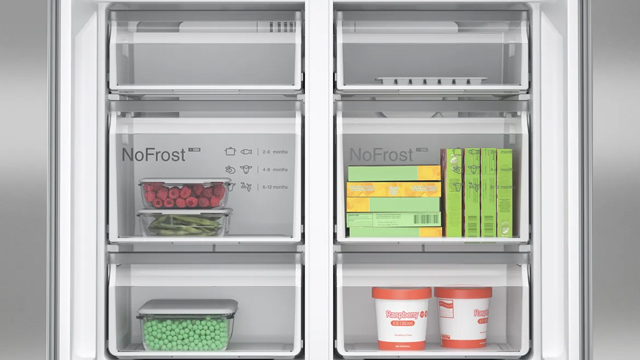 Detalle del congelador en el que destacan los grandes cajones de 26,3 cm de alto x 35,3 cm de ancho x 35,1 cm de profundidad