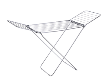 Imagen del clásico tendedero de suelo de color blanco desplegado