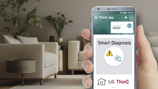 Diagnóstico remoto del aire acondicionado LG desde el móvil mediante la función Smart Diagnosis en la app LG ThinQ.