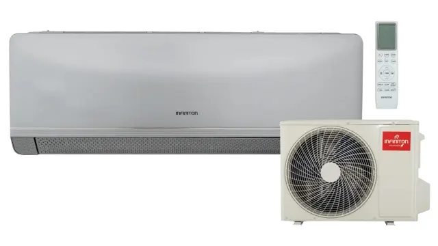 Composición visual de la consola del aire, el ventilador y el mando a distancia.