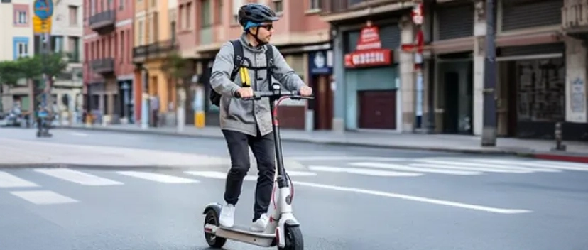Hombre con un patinete electrico circulando por la ciudad