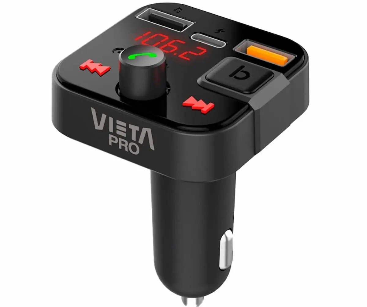 Transmisor FM Bluetooth Vieta Pro para coche en color negro.
