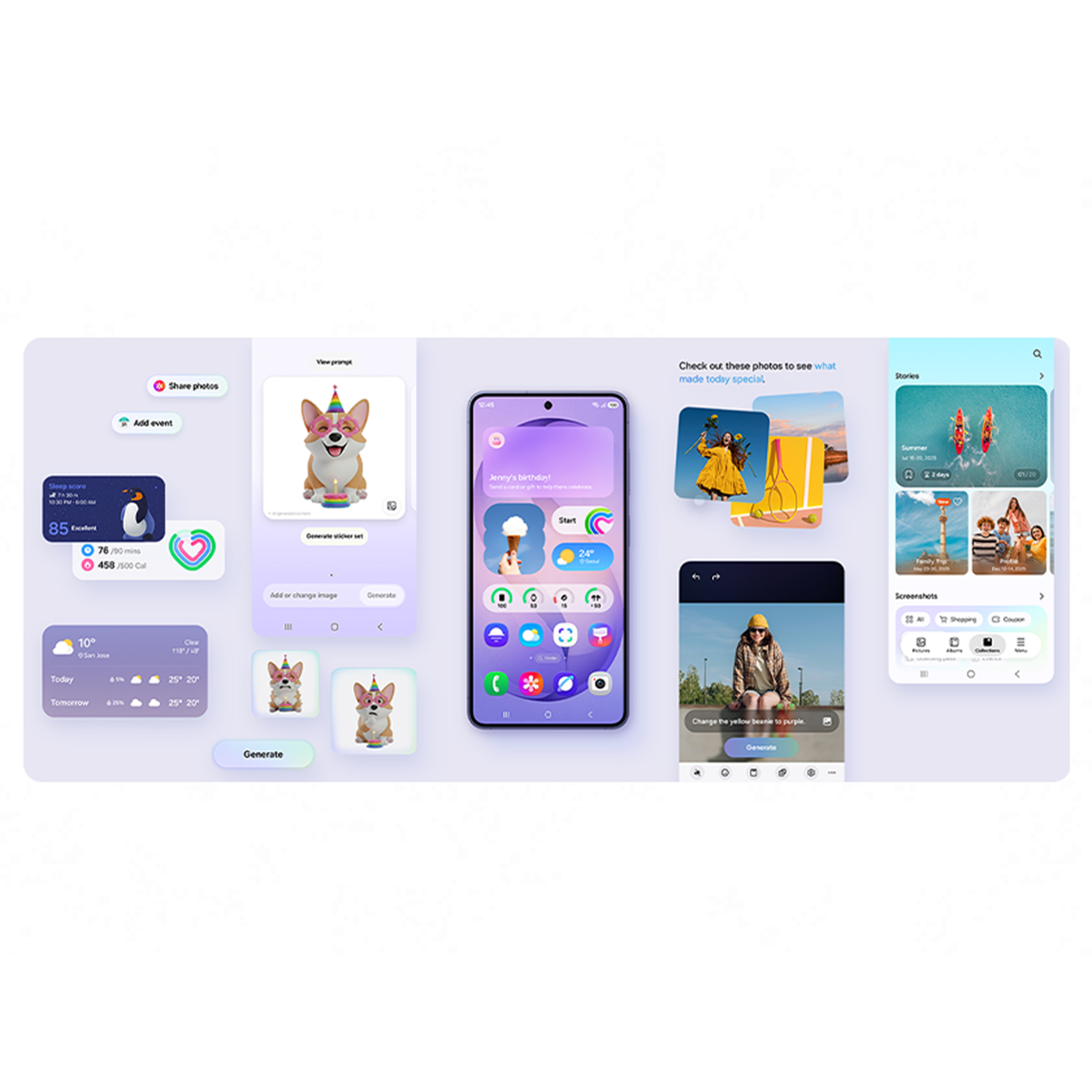 Tela Samsung Galaxy S26 com recursos de IA Galaxy e interface do sistema, exibindo aplicativos e ferramentas inteligentes