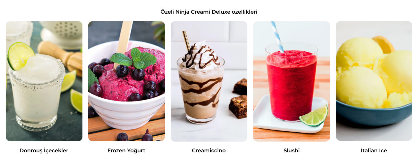 Dondurulmu� i&ccedil;ecekler, yo�urt, kremal� kahve, slushie ve �talyan dondurmas�ndan olu�an &ccedil;e�itli tatl� ikramlar.