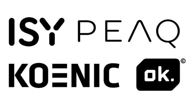 Beyaz arka plan üzerinde siyah "ISY PEAQ KOENIC ok." logoları.