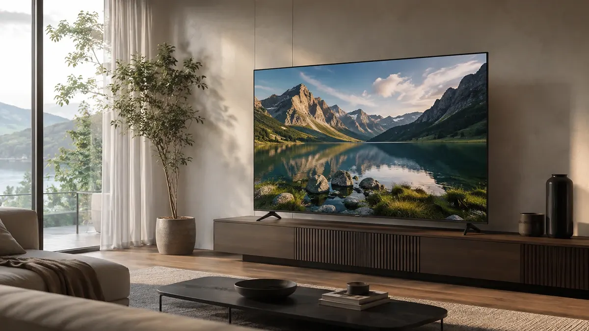Evin salonunda görüntü kalibrasyonu ve renk ayarları doğru yapılmış TV