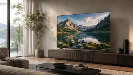 Evin salonunda görüntü kalibrasyonu ve renk ayarları doğru yapılmış TV