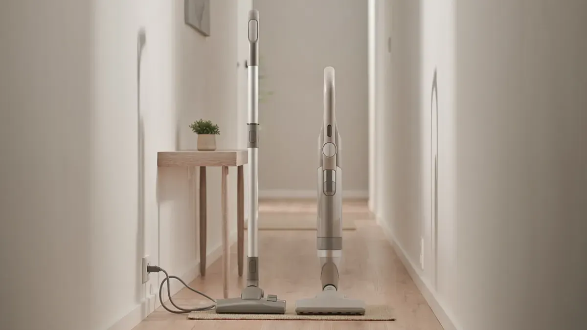 Kablolu dikey süpürge ile şarjlı dikey süpürge yan yana