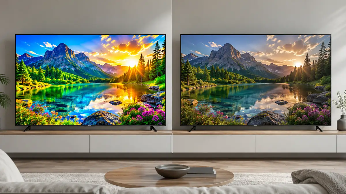 Doğru kalibre edilmiş TV ve görüntü kalibrasyonu yapılmamış TV karşılaştırması