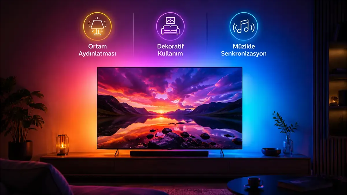 Ambilight TV özellikleri; ortam aydınlatması, dekoratif kullanım ve müzikle senkronizasyon