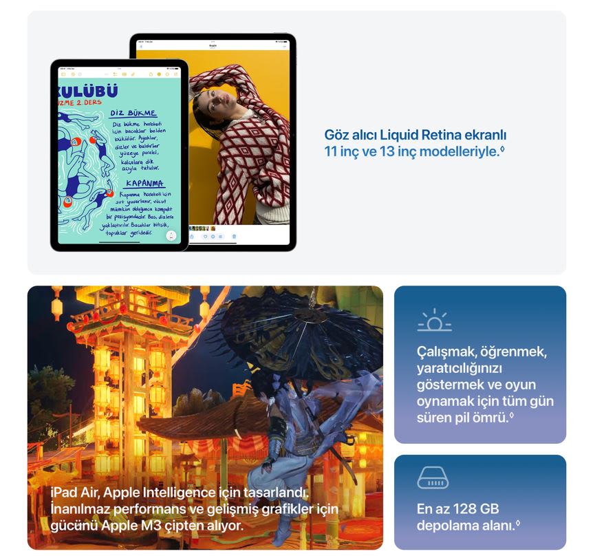 İki iPad, bir pagoda önünde Avatar figürü, metin kutuları: 