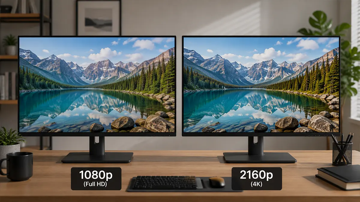 Full HD ve 4K monitör yan yana. Çözünürlüğe göre monitör boyutunun önemi