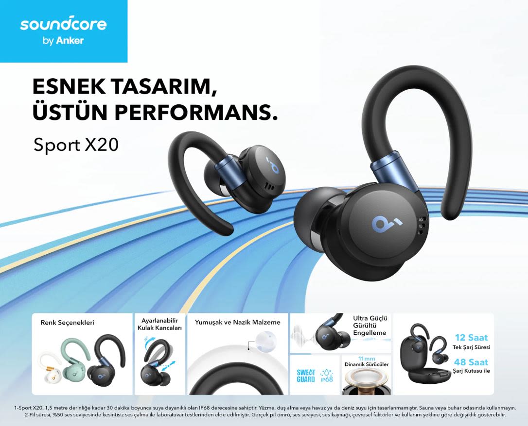 ANKER Soundcore Sport X20 Bluetooth Kulak İçi Spor Kulaklık Siyah